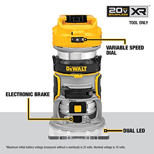 DEWALT 20V Max XR Cordless Router, Brushless, Tool Only (DCW600B) DEWALT