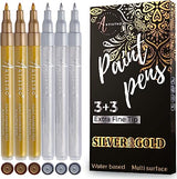 Metallic Acrylic Paint Pens for Rock Painting, Stone, Ceramic, Glass, Wood, Fabric, Canvas, Metal, Scrapbooking (6 Pack) Set of 3 Gold & 3 Silver ARTISTRO