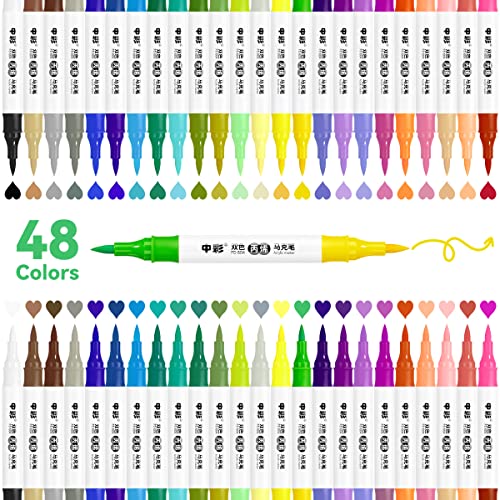 LIGHTWISH 48 Colors Acrylic Paint Markers,Upgraded Dual Tip and Dual Colors  Acrylic Paint Pens,Waterproof,Never Fade Paint Markers for rock  painting,wood,fabric,glass,canvas,stone,diy crafts