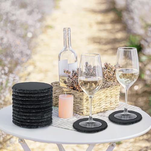 MAPRIAL 48 PCS Slate Coasters Bulk, 4 Inch Black Coasters for Drinks, 24 PCS Natural Square Slate Coasters and Round Stone Coasters for Coffee, MAPRIAL