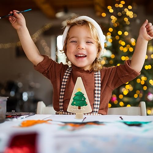 Abaodam 10pcs Mini Wooden Christmas Tree DIY Unfinished Wood Trees Blank Wooden Peg Dolls Unpainted Miniature Trees Statues for Arts Crafts Graffiti Abaodam