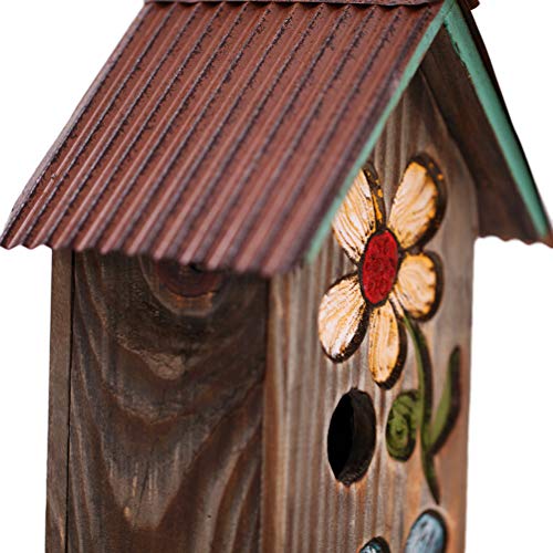Topadorn Bird House Wooden Carved Floral Birdhouse with Hoop Hanging Birdhouse for Garden Yard Porch Decoration,11 Inch Topadorn