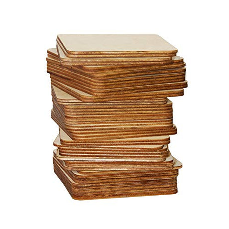 MONKEY SUN 48 Pieces 4 x 4 Inches Unfinished Square Wood Blank Coaster Bulk for Drinks, Painting, Writing, Bar, Kitchen Home Decor, DIY Craft, Party MONKEY SUN