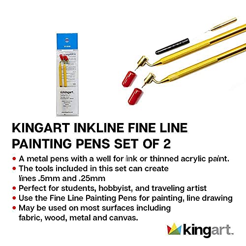 KINGART Fine Line Painting Pen 0.5mm Fine Line Brass Tips. Fluid Writer Paint Applicator Pen with Reservior, Prefect Tool for Drawing Lines, KINGART
