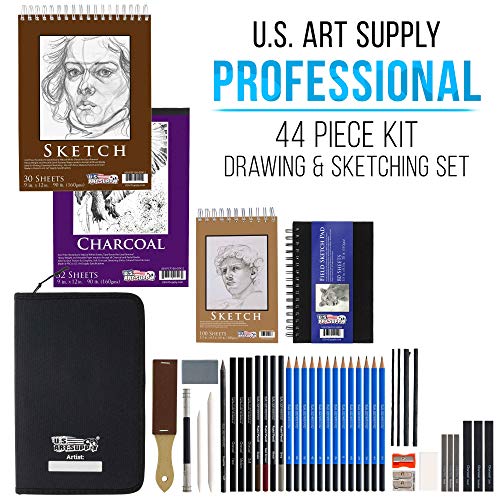 U.S. Art Supply 44-Piece Drawing & Sketching Art Set with 4 Sketch Pads (242 Paper Sheets) - Professional Artist Kit, Graphite, Charcoal, Pastel U.S. Art Supply