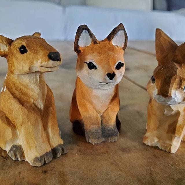 Selsela Red Fox Figurine Statue Small Wood Art Sculpture Decoration Art Carving Miniature Animals Selsela