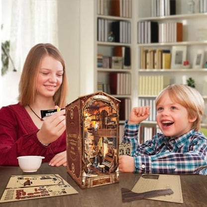 Flever Dollhouse DIY Book Nook Miniature Kit, Bookshelf Insert Decor, 3D Wooden Puzzle Booknook Miniature Kit, Creative Assembled Bookends for
