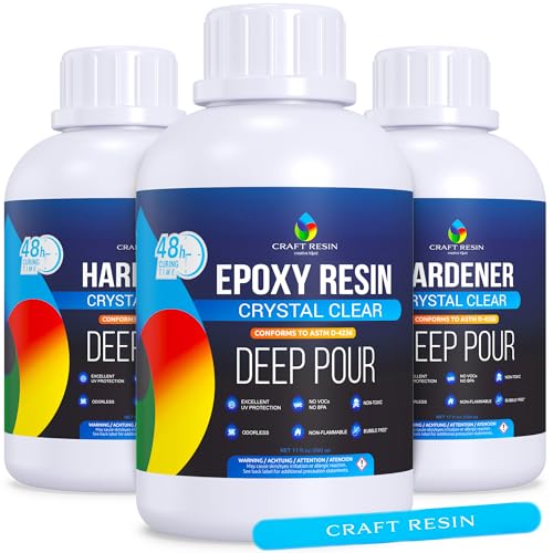 Craft Resin Deep Pour Epoxy Resin 51 Oz Kit - 2-4" Pour Depths Crystal Clear Casting Resin for River Table, Mold, Flower and Wood - Bubble Free,