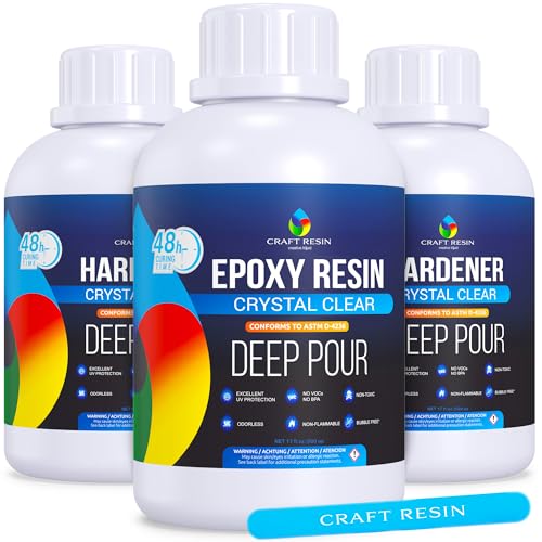 Craft Resin Deep Pour Epoxy Resin 51 Oz Kit - 2-4" Pour Depths Crystal Clear Casting Resin for River Table, Mold, Flower and Wood - Bubble Free, Craft Resin