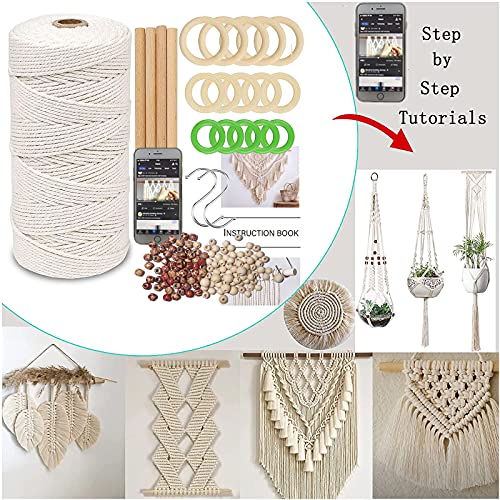 LECZIVOEN Macrame Kit, All in Macrame Supplies 109Yards x 3mm Macrame Cord,DIY Macrame Kit for Adults Beginners, Macrame Beads with Wooden Rings and - WoodArtSupply