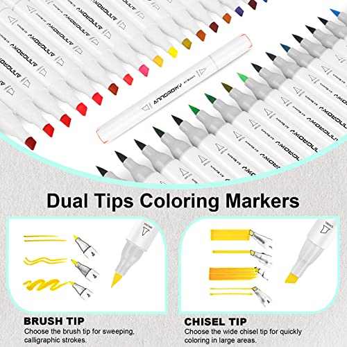 48 Colors Alcohol Markers Brush Tip Markers for Adult Coloring Books Art Markers for Kids Colored Markers for Artists School Drawing Sketch Dual Tip