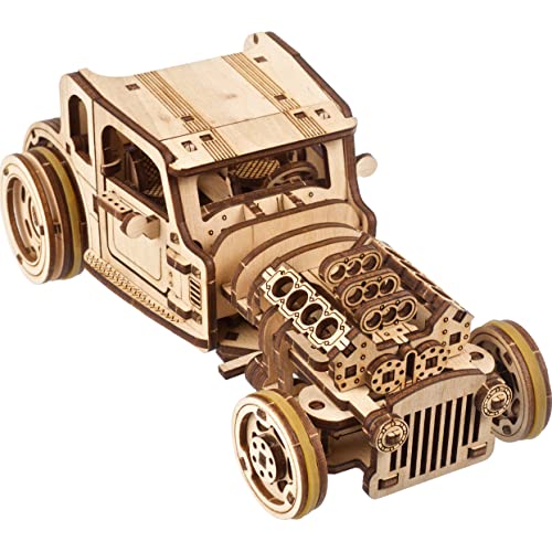 UGEARS 3D Car Model Puzzle - Hot Rod Furious Mouse with Innovative Dual Engines - 3D Wooden Puzzles for Adults and All Family- Realistic Scaling Hot UGEARS
