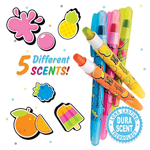 Smelly Gellies - Scented Glidewrite Gel Coloring Sticks, Crayons, Highlighters - 5 Count - Gifts for Kids Scentco