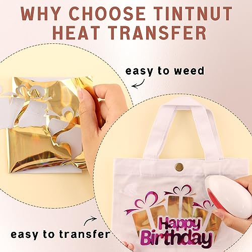Tintnut Metallic Heat Transfer Vinyl Bundle Chrome HTV Vinyl,12 Sheets 12"x 10" Foil Holographic Gold Iron On Vinyl for Compatible with Cricut or Tintnut