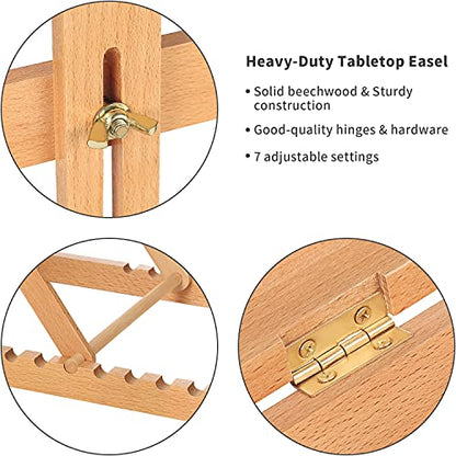 MEEDEN Heavy-Duty Tabletop Studio H-Frame Wooden Easel- Solid Beech Wood Adjustable Artists Desktop Wood Easel Table for Artist, Beginners & Teens-