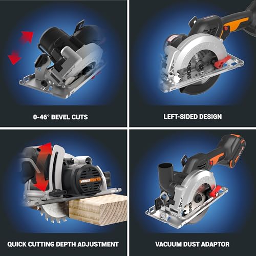 Worx Nitro 20V Brushless 4-1/2" Cordless Circular Saw, Compact Circular Saw, Up to 6,900 RPM, 0-46° Bevel Cuts, Circular Saw Cordless WX531L – WORX