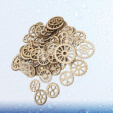 Amosfun Unfinished Wooden Cutouts Gear Shape Wood Discs Slices Embellishments for Craft DIY Decoration 50pcs Amosfun