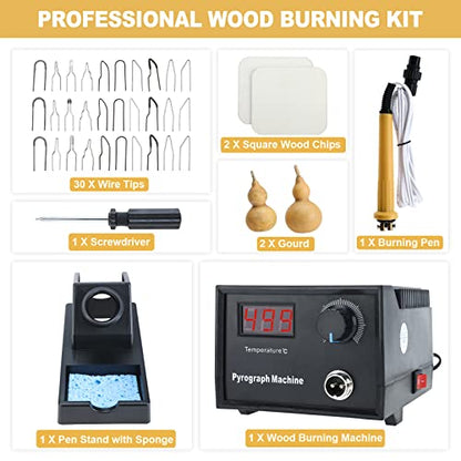 Toolly Wood Burning Kit, Wood Burning Tool, Temperature Adjustable Pyrography Machine, Upgraded 60W Digital Wood Burner Tool with 30PCS Wire Tips for Adults and Beginners