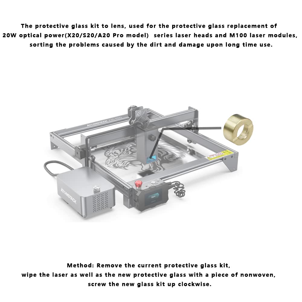 ATOMSTACK Protective Glass to Lens,Original Mirror Replaceable Laser Module Window Lens for ATOMSTACK 20W Optical Power Lasers X20/S20/A20 Pro Model - WoodArtSupply