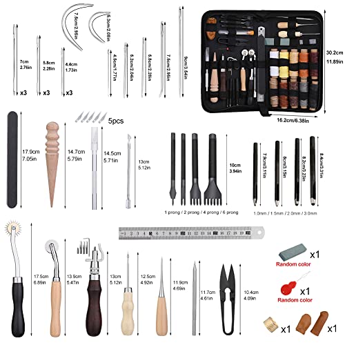 Leather Working Tools Leather Craft Kit and Supplies Upholstery Repair Kit with Waxed Thread Stitching Groover Awl for Punch Stitching, Leather