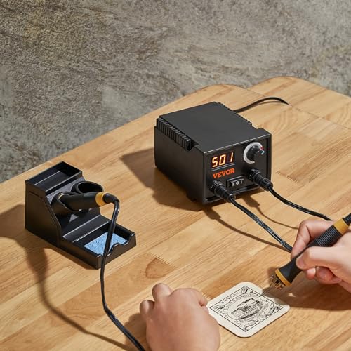 VEVOR Wood Burning Kit, 200~700°C Adjustable Temperature with Display, Dual Output Port with 2 Pyrography Pens, 23 Wire Nibs, 1 Pen Holder, 4 Wood VEVOR