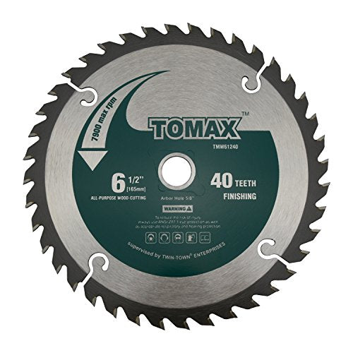 TOMAX 6-1/2-Inch 40 Tooth ATB Finishing Saw Blade with 5/8-Inch DMK Arbor - WoodArtSupply