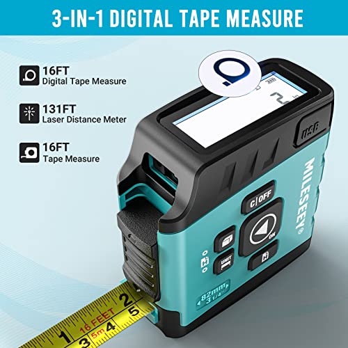 MiLESEEY DT20 Laser Tape Measure 3-in-1, 130FT Laser Distance Meter, 16FT Digital Tape Measure, Regular Tape Measure, Area Volume Measuring MiLESEEY