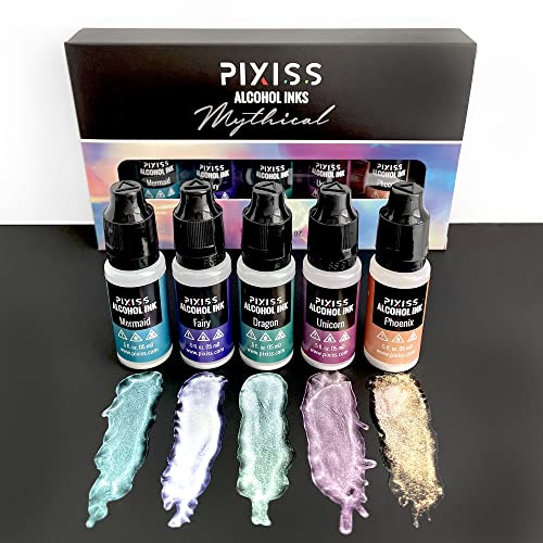 Pixiss Iridescent Color Changing Alcohol Ink Set - 5 Shades of Alcohol Ink  for Epoxy Resin Supplies, Yupo Paper, Tumblers, Coasters - Resin Colorant