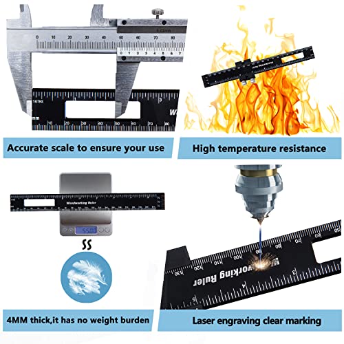 Precision Pocket Woodworking Ruler 8 inch Marking Measuring Ruler Professional Woodworking Tools Ruler Metal Construction Ruler Inch and Metric Ruler