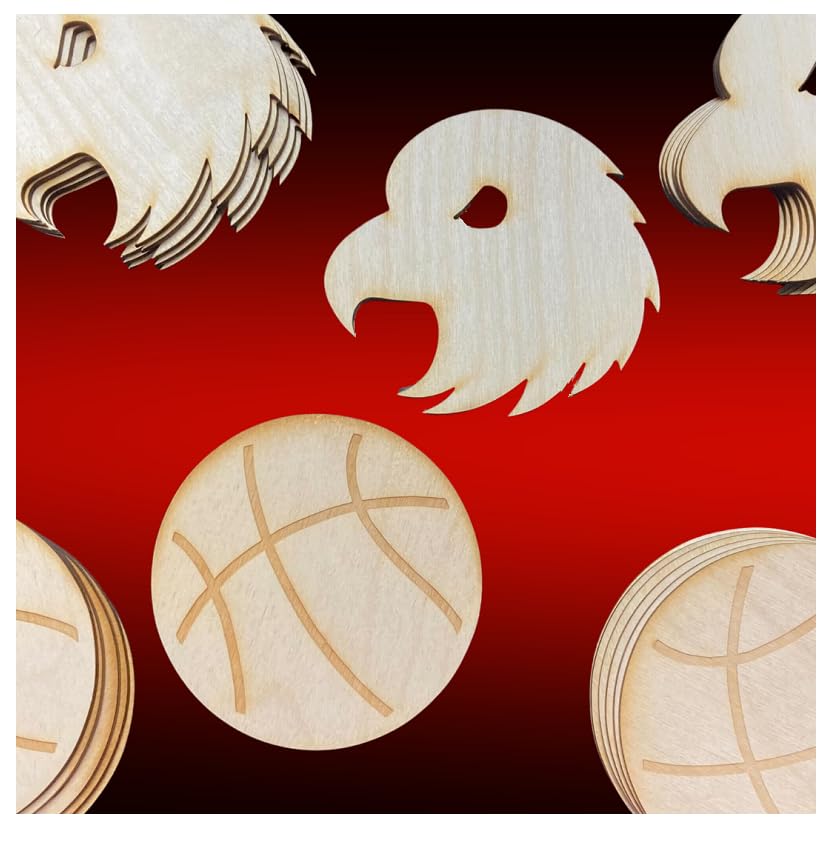 Unfinished Wood Eagle Hawk or Falcon Basketball Cutouts Assortment of 24 - Shapes for Team Mascot Favors, Crafts, and DIY Projects (Size: 4-1/8 & Factory Direct Craft