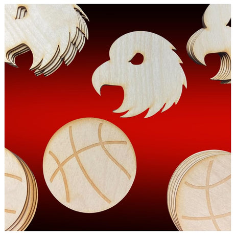 Unfinished Wood Eagle Hawk or Falcon Basketball Cutouts Assortment of 24 - Shapes for Team Mascot Favors, Crafts, and DIY Projects (Size: 4-1/8 & Factory Direct Craft