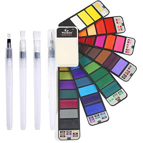 MEEDEN Watercolor Paint Set, 42 Assorted Colors Travel Paint Kit with 4 Brushes for Plein Air Painting MEEDEN