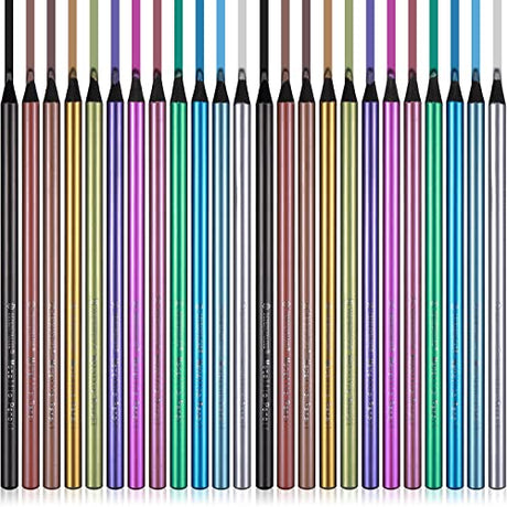 Zhehao 24 Pcs Metallic Colored Pencils Wood Drawing Pencils 12 Assorted Colors Sketching Pencil Colorful School Supplies for Art Drawing Kids Zhehao