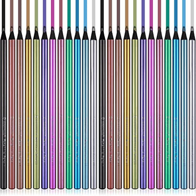 Zhehao 24 Pcs Metallic Colored Pencils Wood Drawing Pencils 12 Assorted Colors Sketching Pencil Colorful School Supplies for Art Drawing Kids