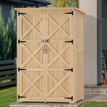 MCombo Wood Sheds & Outdoor Storage, Garden Tool Shed with Lock, Wooden Outdoor Storage Cabinet with Double Doors for Patio 1933 (Large) - WoodArtSupply