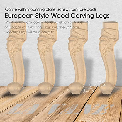 La Vane 16 inch / 40cm Wooden Furniture Legs, Set of 4 European Style Solid Wood Carving Furniture Replacement Feet Decoration for Sofa Cabinet