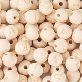 Craftdady 100Pcs 14-16mm Large Hole Wood Beads Round Letter Beads Vowel A E I O U Wooden European Beads Alphabet Beads for DIY Garland Macrame Craftdady
