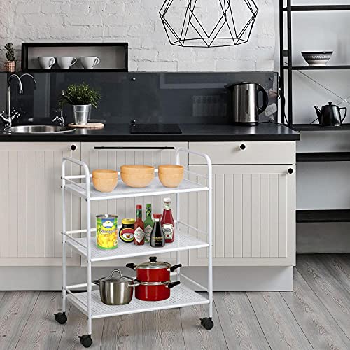 Yaheetech 3 Tier Durable Metal Multi-Purpose Rolling Utility Cart, Rolling Esthetician Cart Storage Craft Cart Kitchen Cart with Handle and Locking - WoodArtSupply