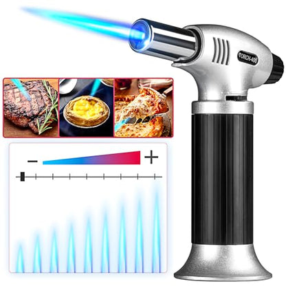 Gibot Butane Torch,Kitchen Torch Cooking Torch Creme Brulee Torch, Refillable Adjustable Flame Lighter with Safety Lock for DIY, Creme, Brulee, BBQ - WoodArtSupply