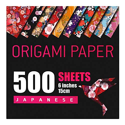 Japanese Washi Origami Paper 500 Sheets, 10 Vivid Colors, Colors Make Colorful and Easy Origami,6 Inch Square Sheet, for Kids & Adults, Papers, Arts