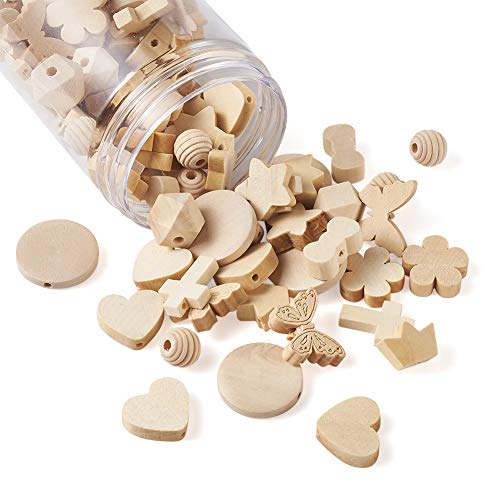Elecrelive 100pcs/box Assorted Natural Wood Spacer Beads 10 Styles Unfinished Wooden Loose Beads for Arts Crafts DIY Jewelry Making Hole:1.5-3mm EEE ELECRELIVE
