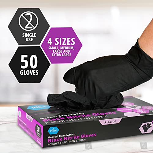 MED PRIDE Black Nitrile Examination Gloves Medium [Box of 50]- 4 Mil Thick Disposable Latex/Powder-Free Surgical Gloves For Doctors Hospital & Home MED PRIDE