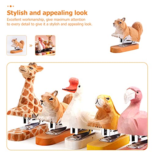 Stapler Set 1PC Wooden Animal Stapler, Squirrel Staplers for Desk, Squirrel Desktop Stitcher Handmade Wood Carving Statue Sculpture for Office Zerodeko