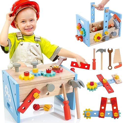 WOODMAM Toddler Tool Set - Wooden Toolbox and Accessory Playset for Kids | Educational Montessori Toys for Boys and Girls Ages 2-6 | Perfect
