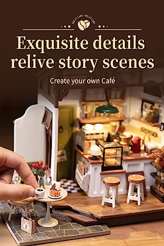 Rowood Miniature House Kit,Tiny House Kits to Build to Live in,DIY Wooden Crafts for Adults,Mini Model Kits with LED,Birthday for Teens(NO.17 Cafe) RoWood