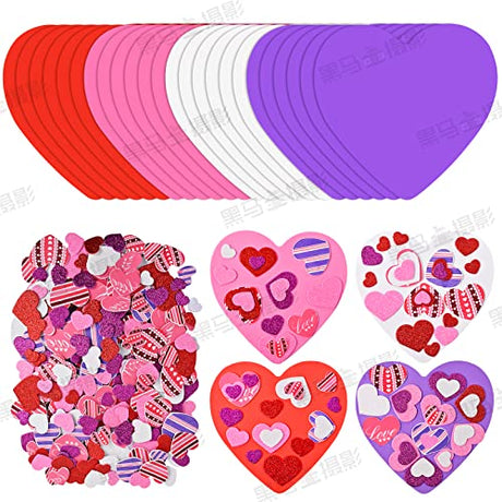 386 Pcs Valentine's Foam Heart Stickers Kit Includes 370 Pcs Glitter Self-Adhesive Heart Foam Stickers and 16 Pcs Colorful Large Foam Hearts for Lecferrarc