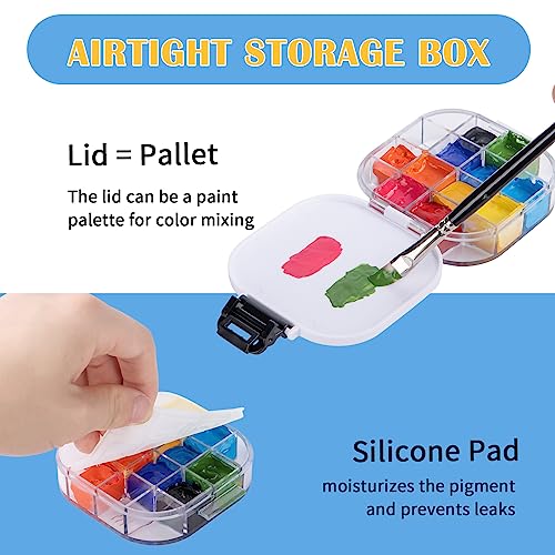 Falling in Art 16 Wells Paint Palette, Airtight Palette Storage Box with Lid and Folding Paint Brush Basin for Watercolor, Gouache and Acrylic - WoodArtSupply