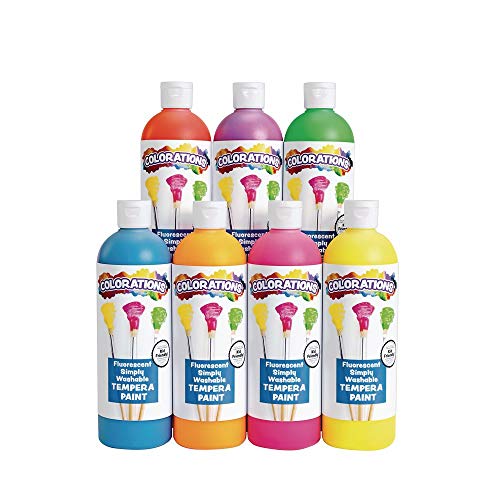 Colorations Washable Tempera Paint, Set of 7, 16 fl oz, Set of 7, Neon, Neon, Non Toxic, Vibrant, Bold, Bright, Kids Paint, Craft, Hobby, Fun, Art - WoodArtSupply