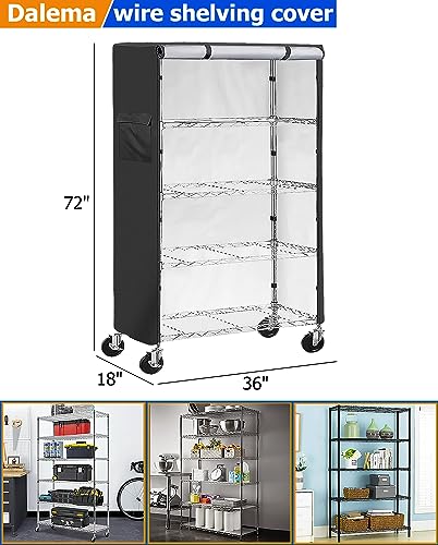 Dalema Wire Rack Cover,Heavy Duty 600D Dustproof Waterproof Shelf Cover,Storage Shelving Covers for Wire Shelves 5-Tier,Cover for 36" W x 18" D x 72" - WoodArtSupply