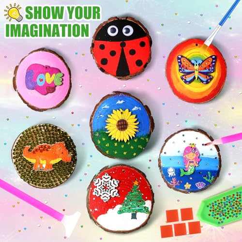 Christmas Wooden Arts and Crafts Kits for Kids Ages 8-12, 24 Wood Slices with Diamond Painting, DIY Creative Art Toys for Girls Boys, Arts&Crafts LATEEFAH